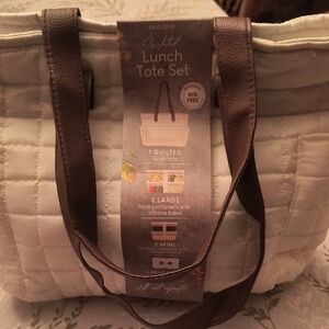 Eco One Quilted Lunch Tote Set - White and Brown